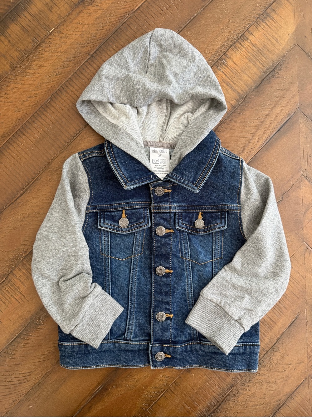 Okie Dokie Grey Hooded Sleeve Denim Jacket